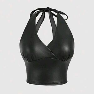 SheIn Mod Plus Size Faux Leather Halter Crop Top
